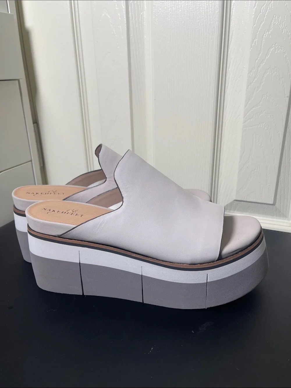 Naked Feet White and Gray Platform Slide Sandals